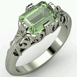18CT WG RING WITH EMERALD CUT GREEN TORMALAINE