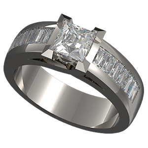 18CT WG CENTRE STONE PRINCESS CUT DIAM AND SIDE STONES BAQUETTE DIAMONDS