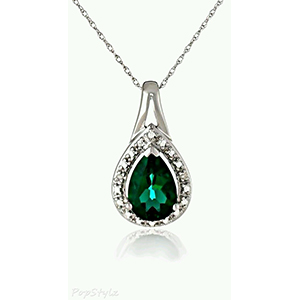 18CT WG PENDANT WITH GREEN TORMALINE AND RB CUT DIAMONDS